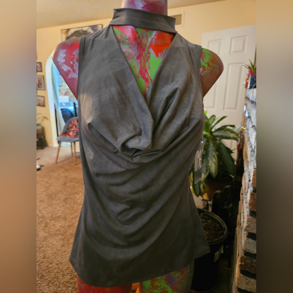 NWT Women's TMG Grey Halter Cowl Neck Top